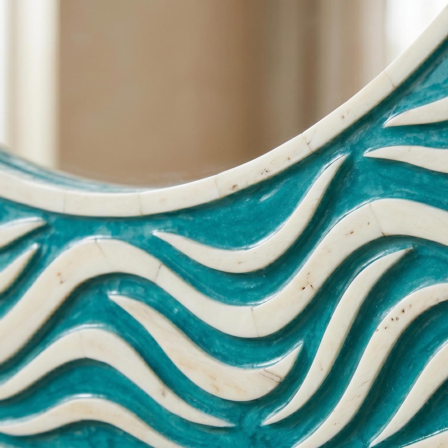Bone Inlay Round Mirror Wave Pattern Modern Decor unique wall decor