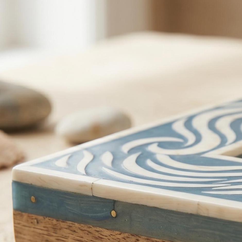 Bone Inlay Photo Frame Blue Wave Pattern Handmade Picture Frame