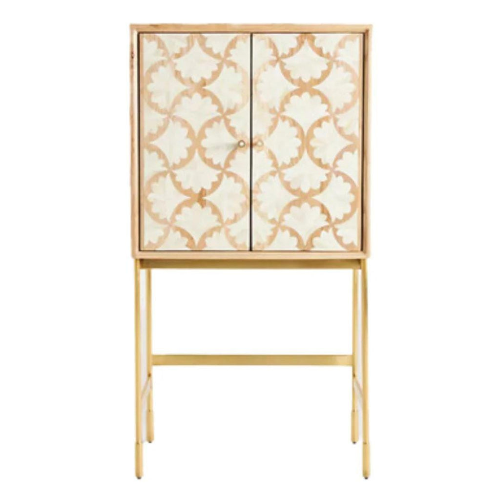 Bone Inlay Bar Cabinet Handmade Floral Liquor Storage Luxury Home Bar Furniture
