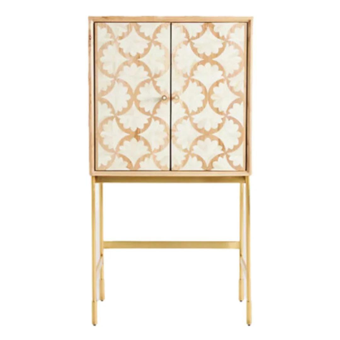Bone Inlay Bar Cabinet Handmade Floral Liquor Storage Luxury Home Bar Furniture