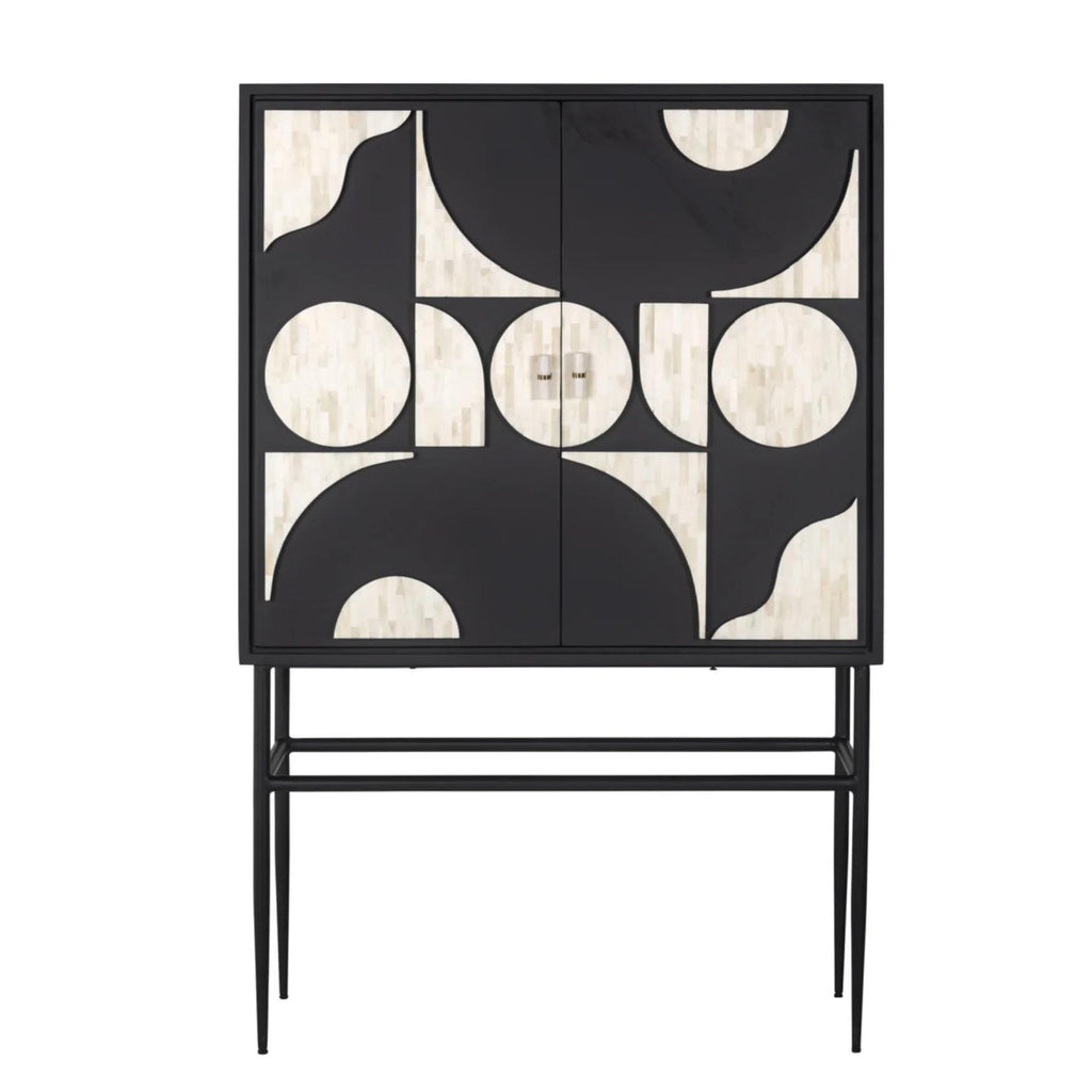 Modern Bar Cabinet with Storage Abstract Bone Inlay Handmade Liquor Cabinet