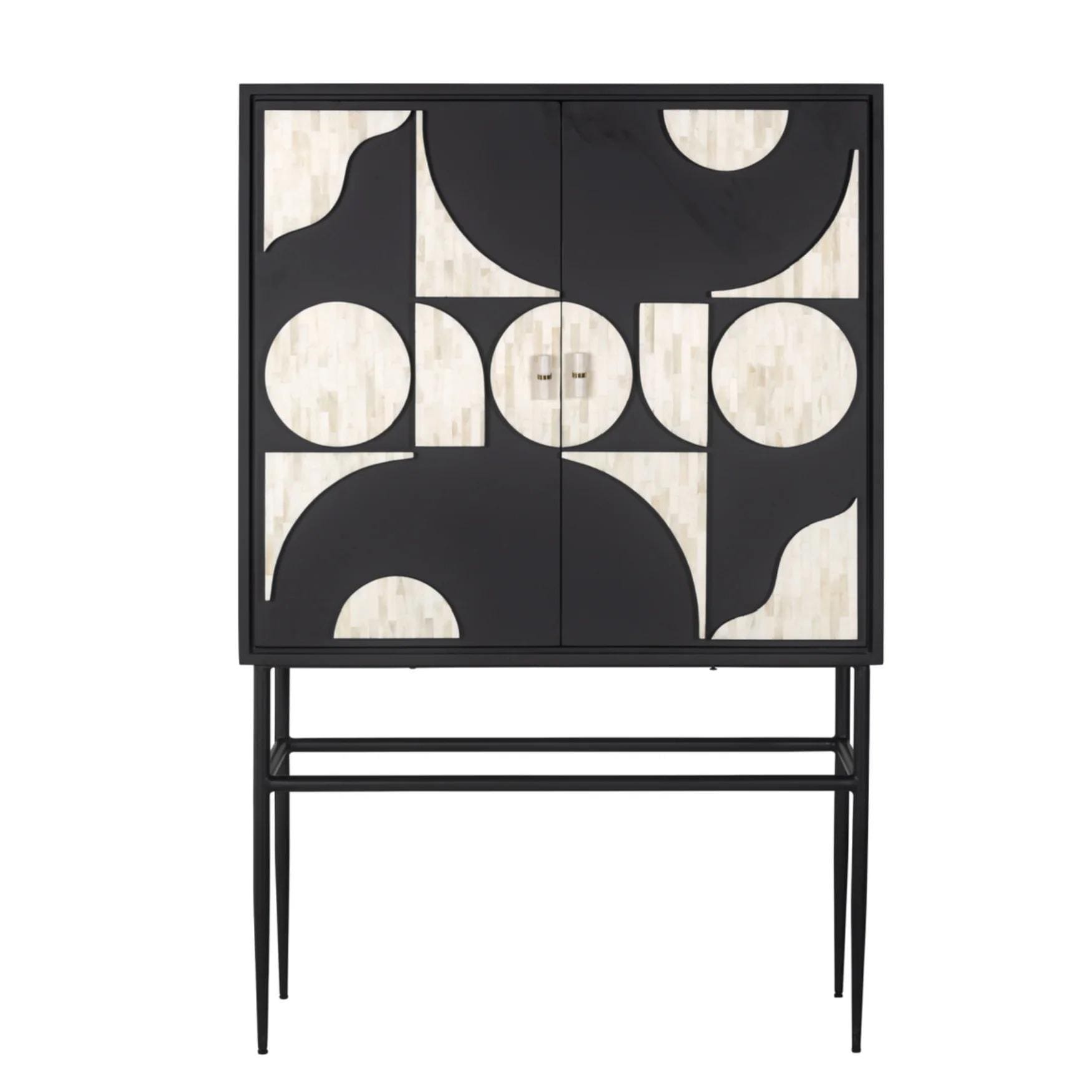 Modern Bar Cabinet with Storage Abstract Bone Inlay Handmade Liquor Cabinet