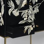 Bird Pattern Bar Cabinet with Storage Bone Inlay Handmade Liquor Cabinet