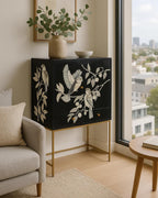 Bird Pattern Bar Cabinet with Storage Bone Inlay Handmade Liquor Cabinet