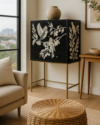 Bird Pattern Bar Cabinet with Storage Bone Inlay Handmade Liquor Cabinet