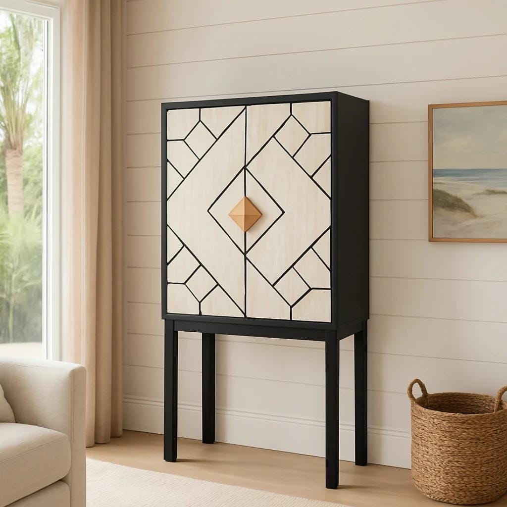 Modern Bar Cabinet with Storage Bone Inlay Handmade Liquor Cabinet