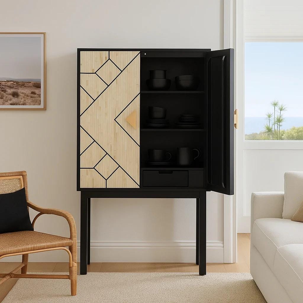 Modern Bar Cabinet with Storage Bone Inlay Handmade Liquor Cabinet