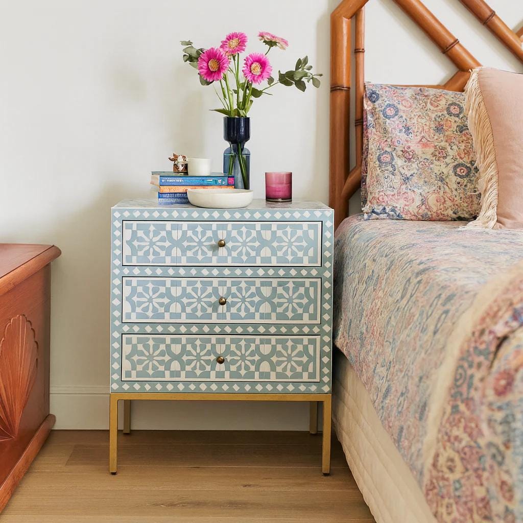 Moroccan Pattern Bone Inlay bedside Handmade Nightstand unique