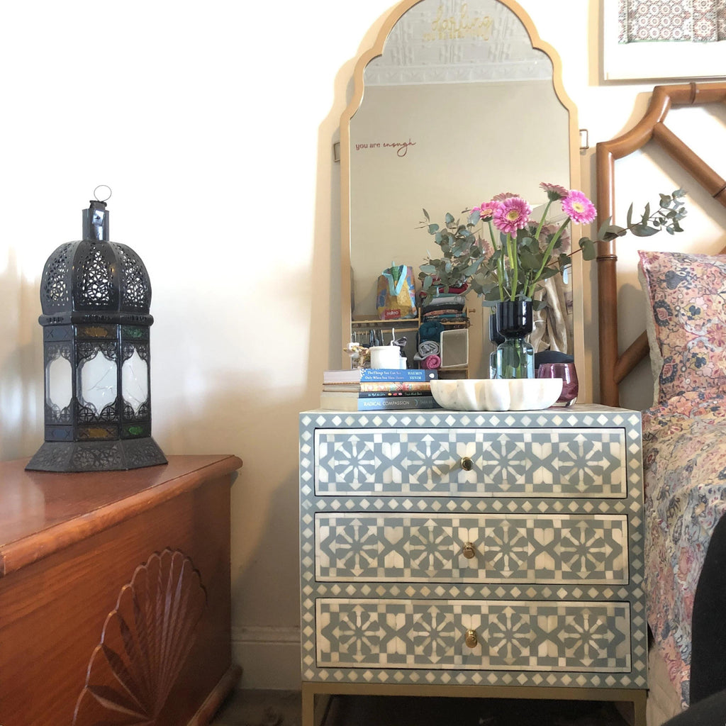 Moroccan Pattern Bone Inlay bedside Handmade Nightstand unique
