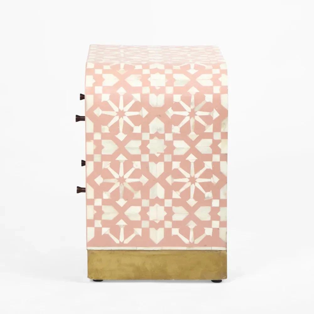 Moroccan Bone Inlay Bedside Table Two Drawer Handmade Luxury Nightstand