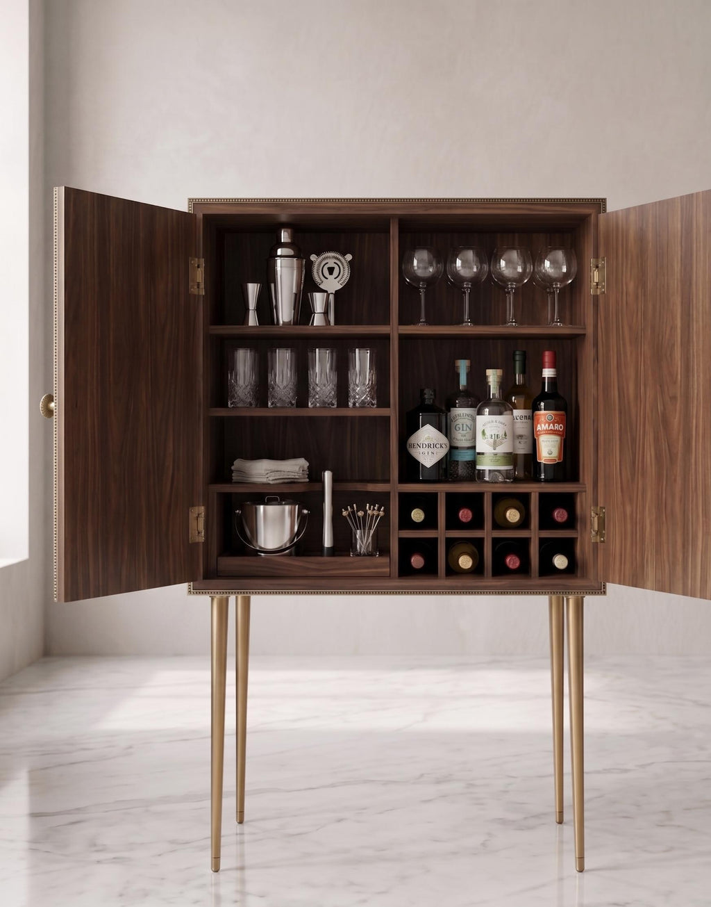 Floral Bar Cabinet with Storage Bone Inlay Handmade Liquor Cabinet