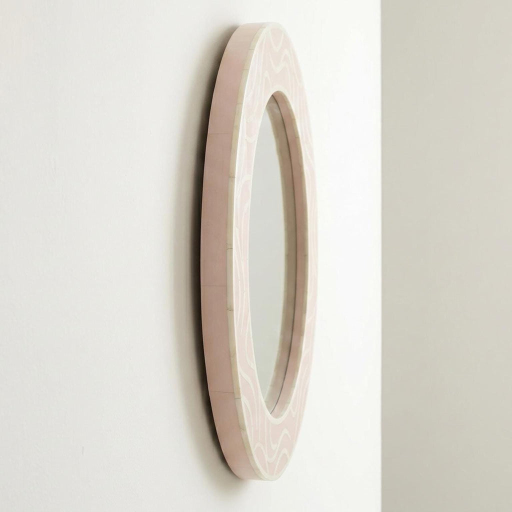 Blush Pink bone inlay round Mirror Handmade Minimal Round Wall Decor Luxury Vanity