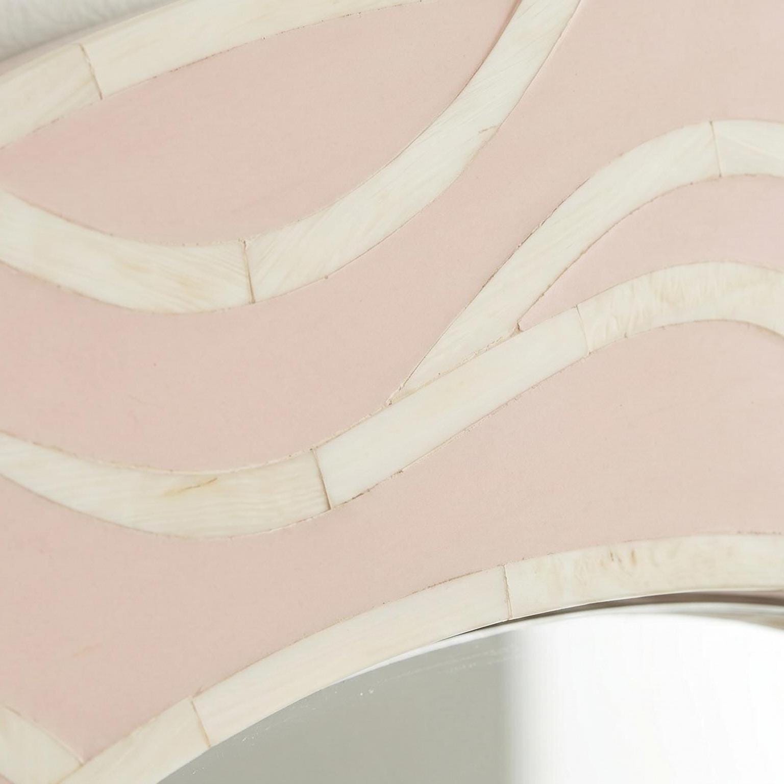 Blush Pink bone inlay round Mirror Handmade Minimal Round Wall Decor Luxury Vanity