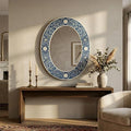 Blue Bone Inlay Oval Floral Wall Mirror Handmade Luxury Boho Home Decor  | unique mirror