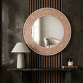 Blush Pink Bone Inlay Mirror – Minimal Floral Round Handmade Wall Decor