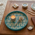Turquoise Bone Inlay Round Tray Handmade Luxury Serving Tray