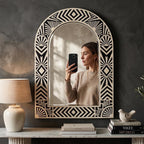 Art Deco Arch Mirror Bone Inlay Black Ivory Geometric Wall Mirror luxury