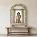 Floral Bone Inlay Arch Mirror Sage Green Wall Vanity Decor