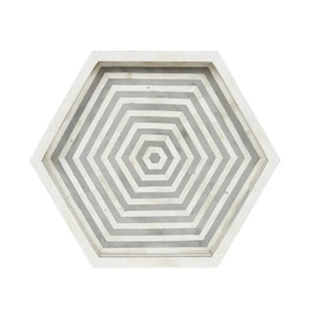 Hexagon Tray Bone Inlay Handmade Decorative Serving Tray