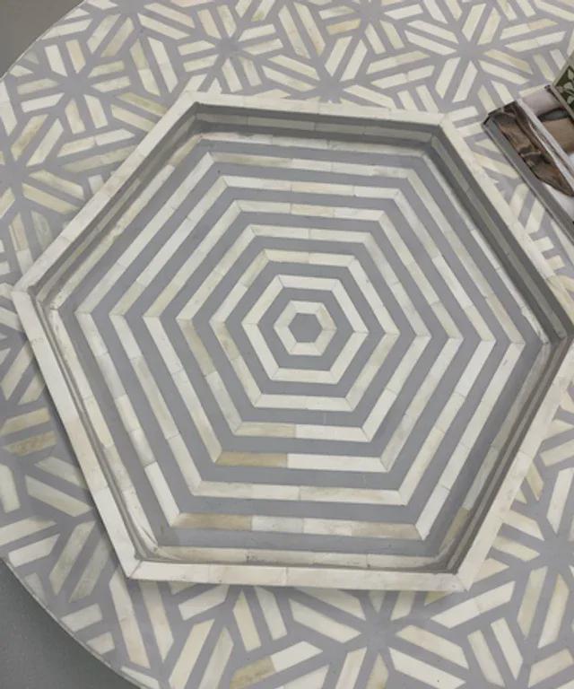 Hexagon Tray Bone Inlay Handmade Decorative Serving Tray