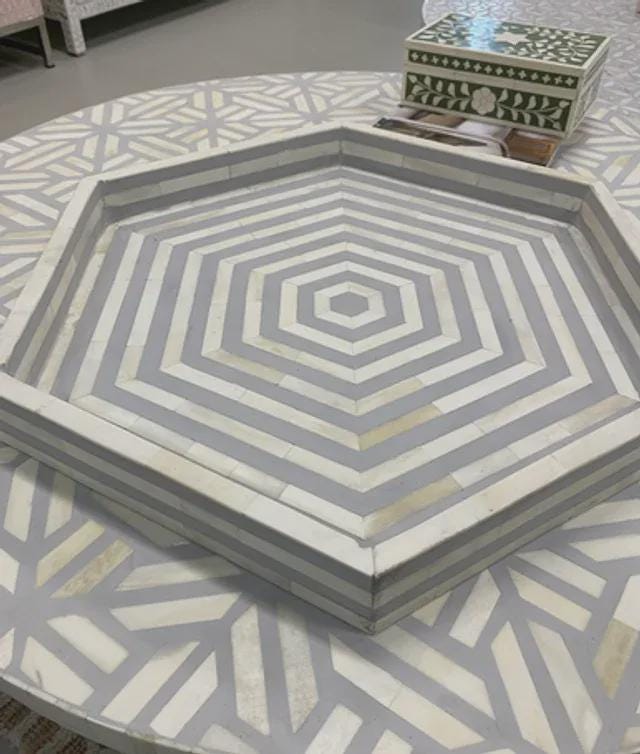 Hexagon Tray Bone Inlay Handmade Decorative Serving Tray