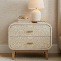 Bone Inlay floral Curved Bedside Table Floral Handmade Nightstand