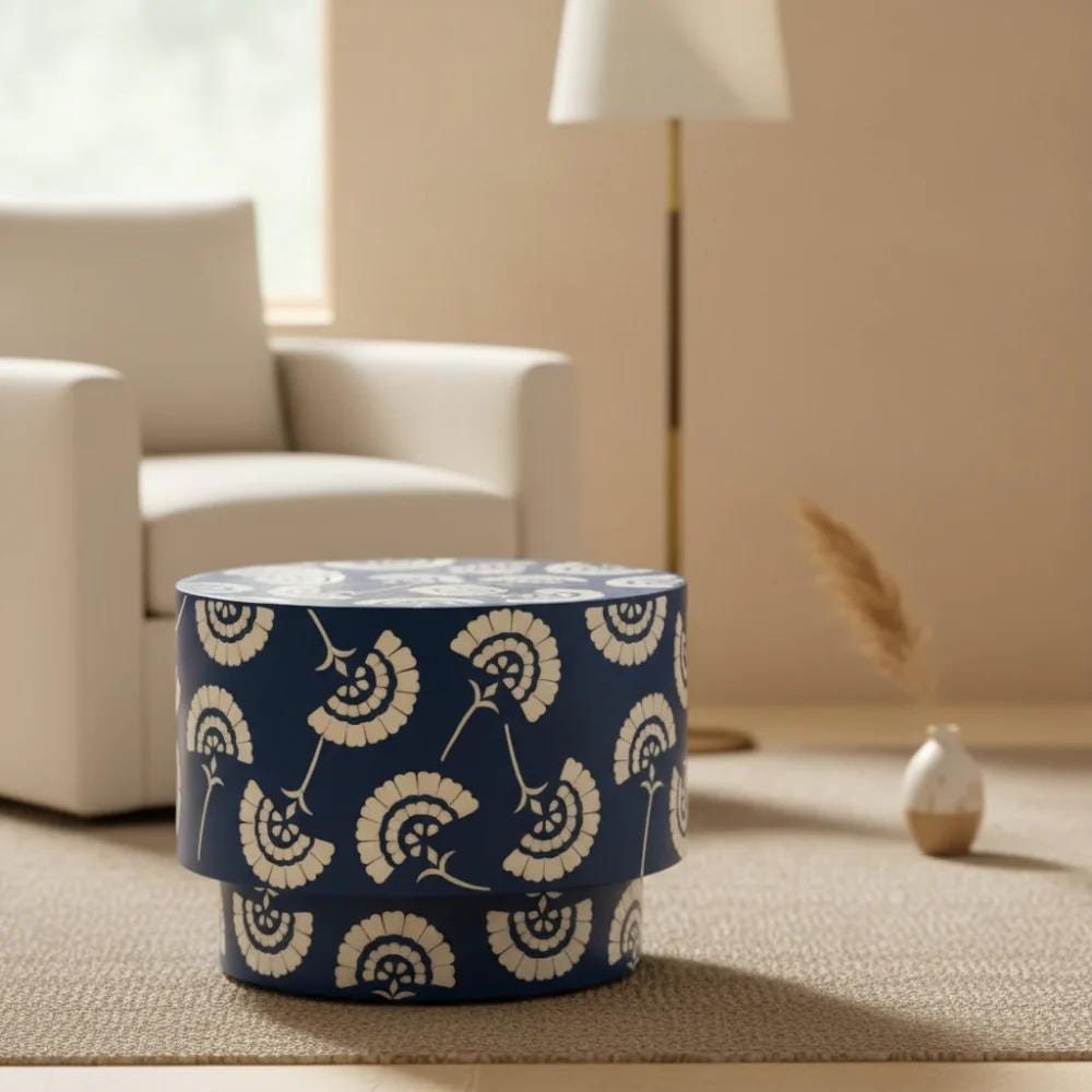 Round Mango Wood Inlay Side Table - Handivive Nightstand