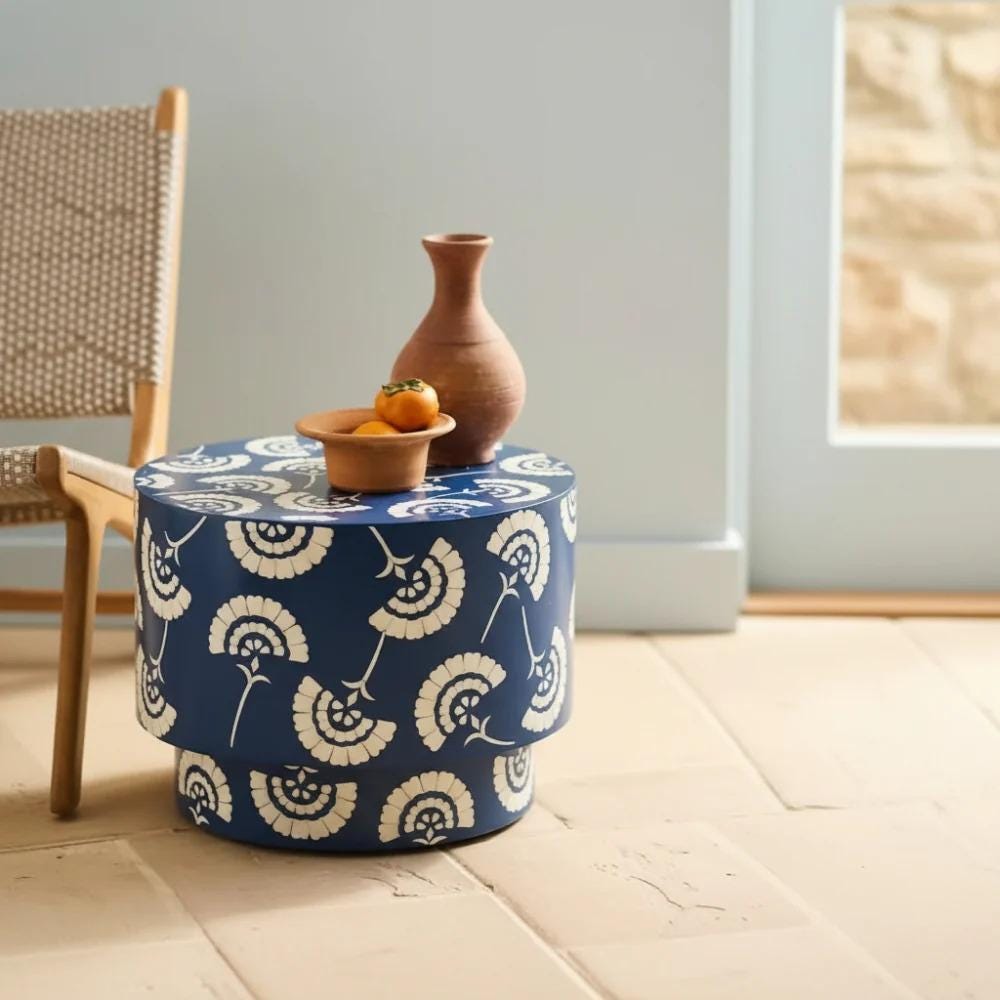 Round Mango Wood Inlay Side Table - Handivive Nightstand