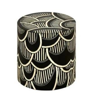 Scalloped Black Bone Inlay Round Side Table - Handivive handmade end tables