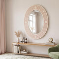 Floral Oval Mirror Blush Pink Bone Inlay Handmade Wall Decor