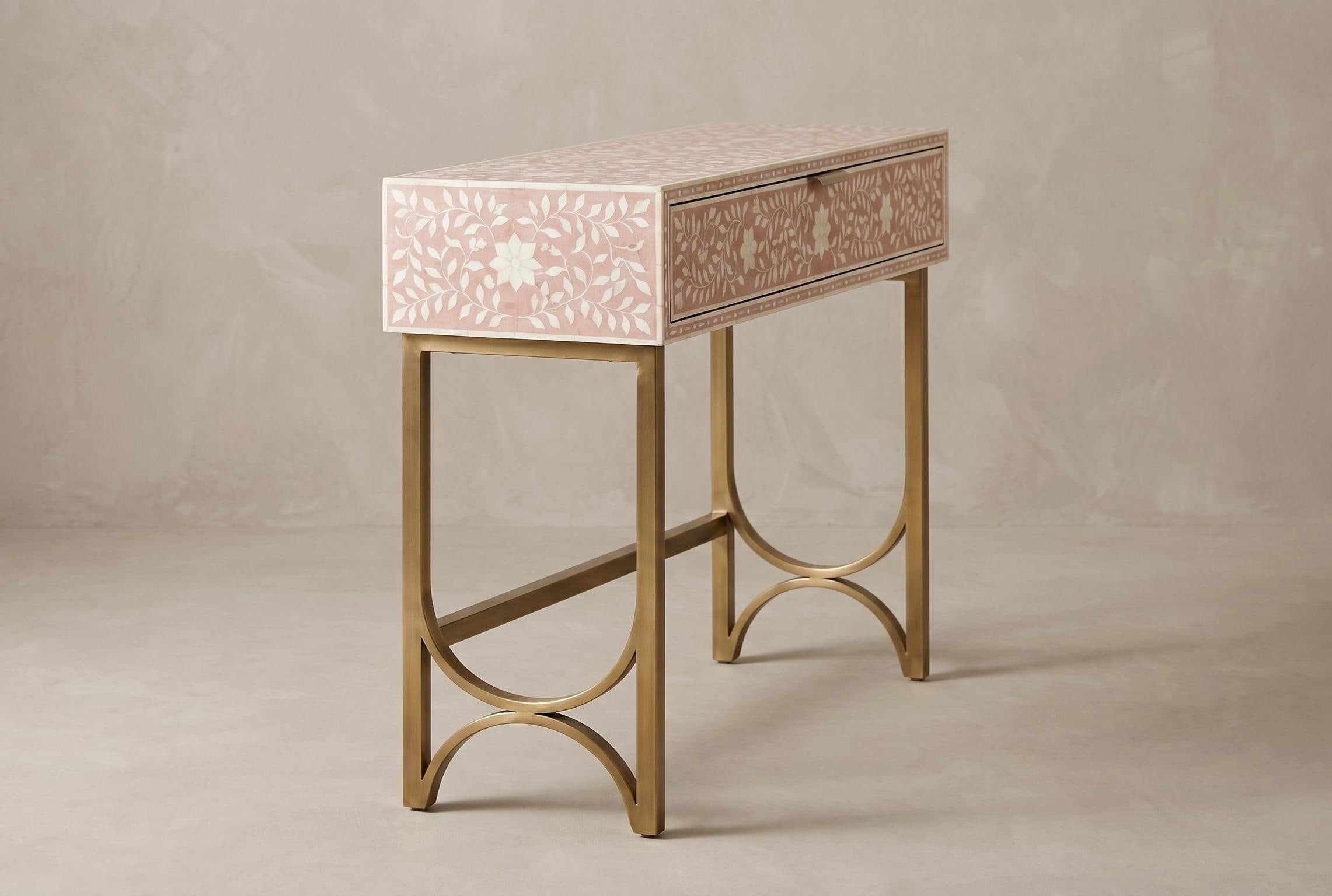 Pink Floral Console Table One Drawer Bone Inlay Entryway Table