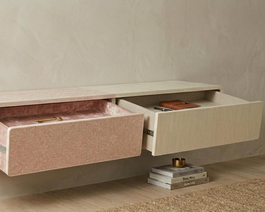 bone inlay Floating Media Console Dual Tone Wall Mounted TV Cabinet