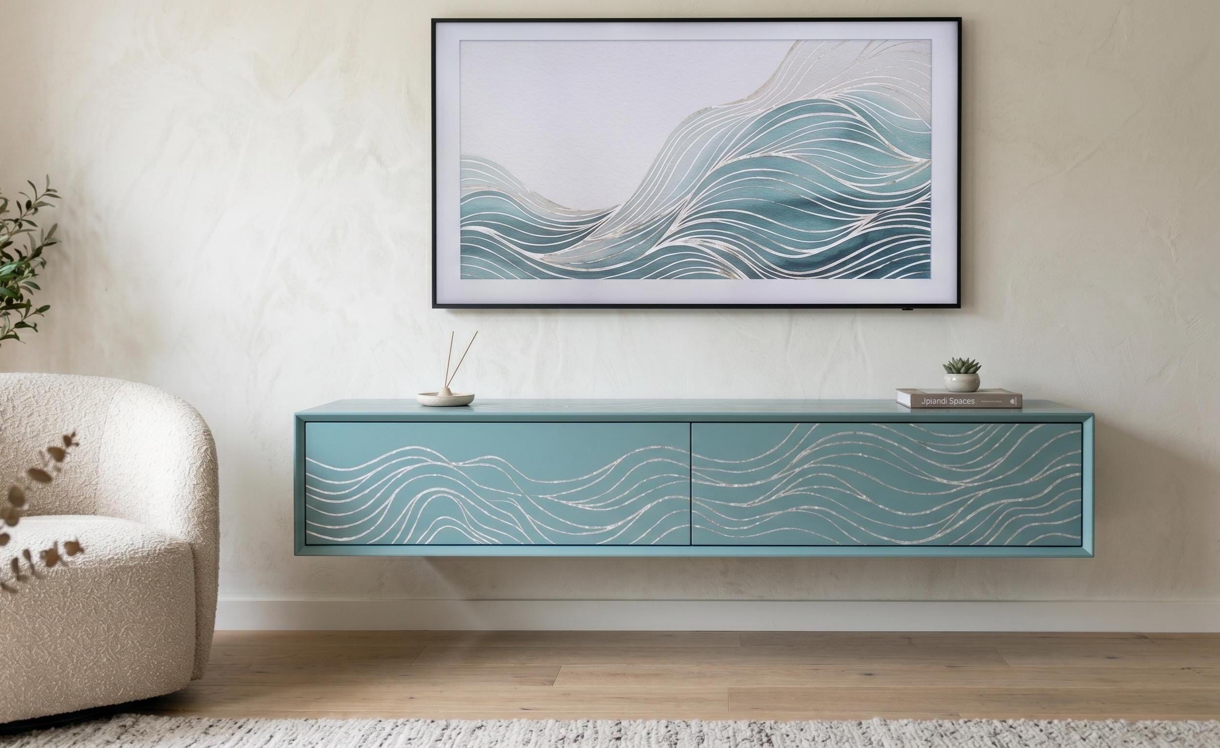 handcrafted mother of pearl inlay Floating Wall Mounted Media Console