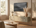 Bone inlay Sage Green Floating Console Table Floral Wall Mounted Cabinet