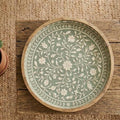 Sage Green Bone Inlay Round Tray Floral Vine Serving Tray vanity Decor