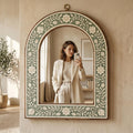 Sage Green Floral Arch Mirror Bone Inlay Wall Decor
