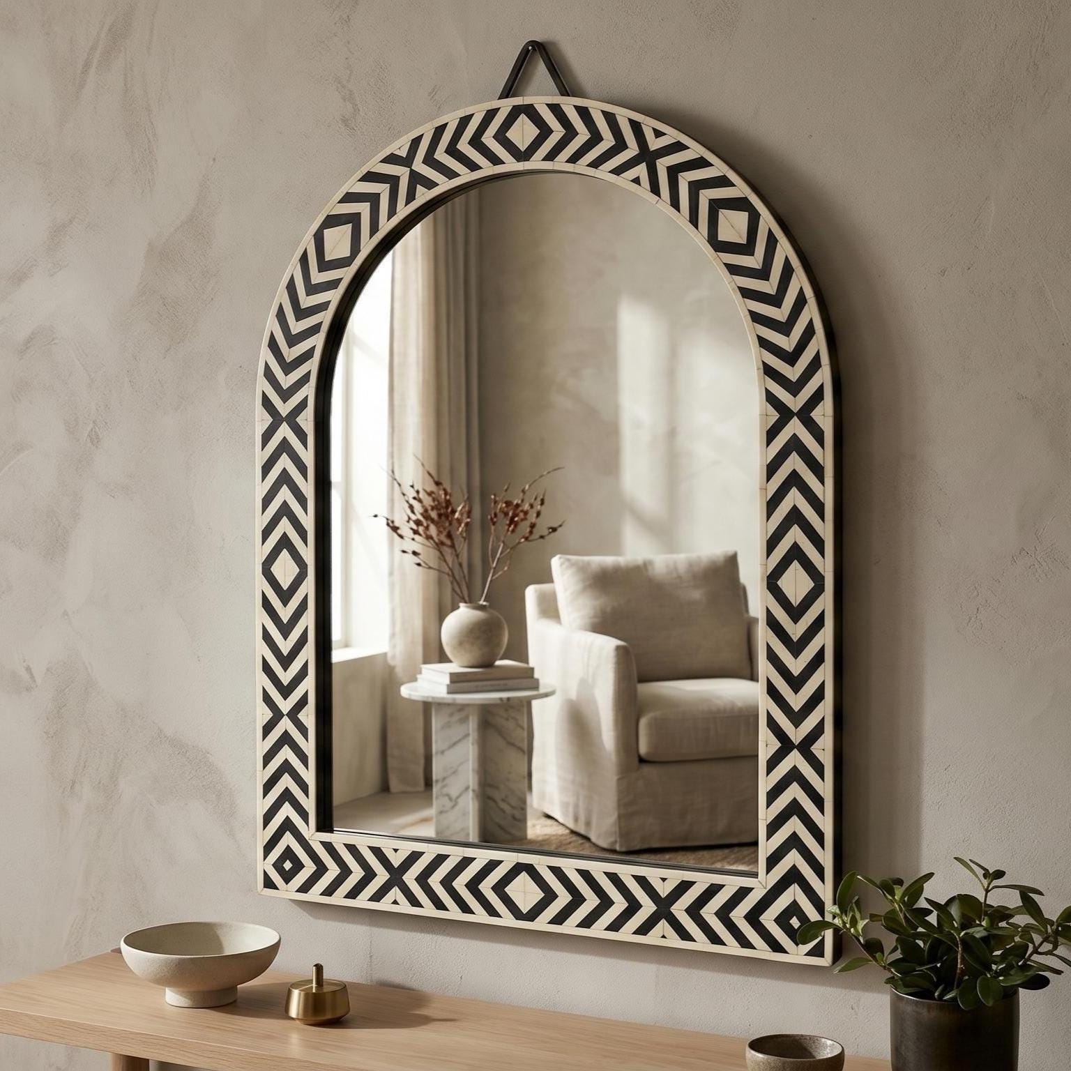 Arch Wall Mirror Bone Inlay Handmade Decorative Mirror