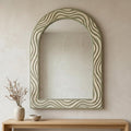 Bone Inlay Arch Mirror Melted Wave sage green Organic Wall Decor