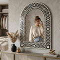 Mother of Pearl inlay Arch Mirror handmade Black Ivory Geometric Design