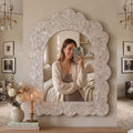 Scalloped Arch Mother of Pearl Mirror Floral Mosaic Wall Decor blush pink