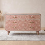 Blush Pink Bone Inlay Dresser – Minimal Floral Pattern Brass Accent Storage luxury cabinet