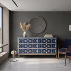 Navy Blue Bone Inlay Dresser – Handmade Minimal Pattern Modern Storage Cabinet unique