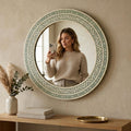 Sage Green Round Bone Inlay Mirror Minimal Pattern Design