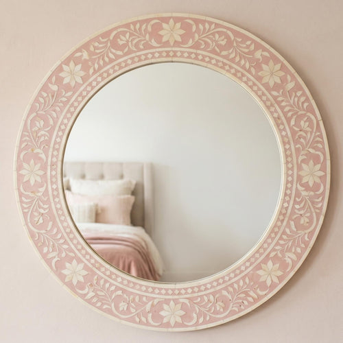 Blush Pink Floral Bone Inlay Mirror Unique Vanity Wall Decor