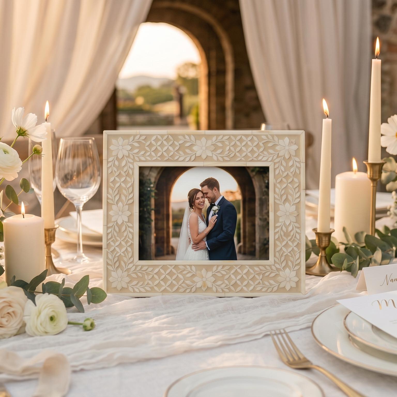 Handmade Bone Inlay Picture Frame 4x6 Vintage Photo Frame