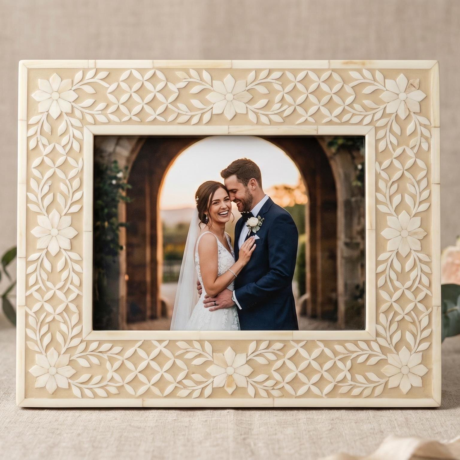 Handmade Bone Inlay Picture Frame 4x6 Vintage Photo Frame