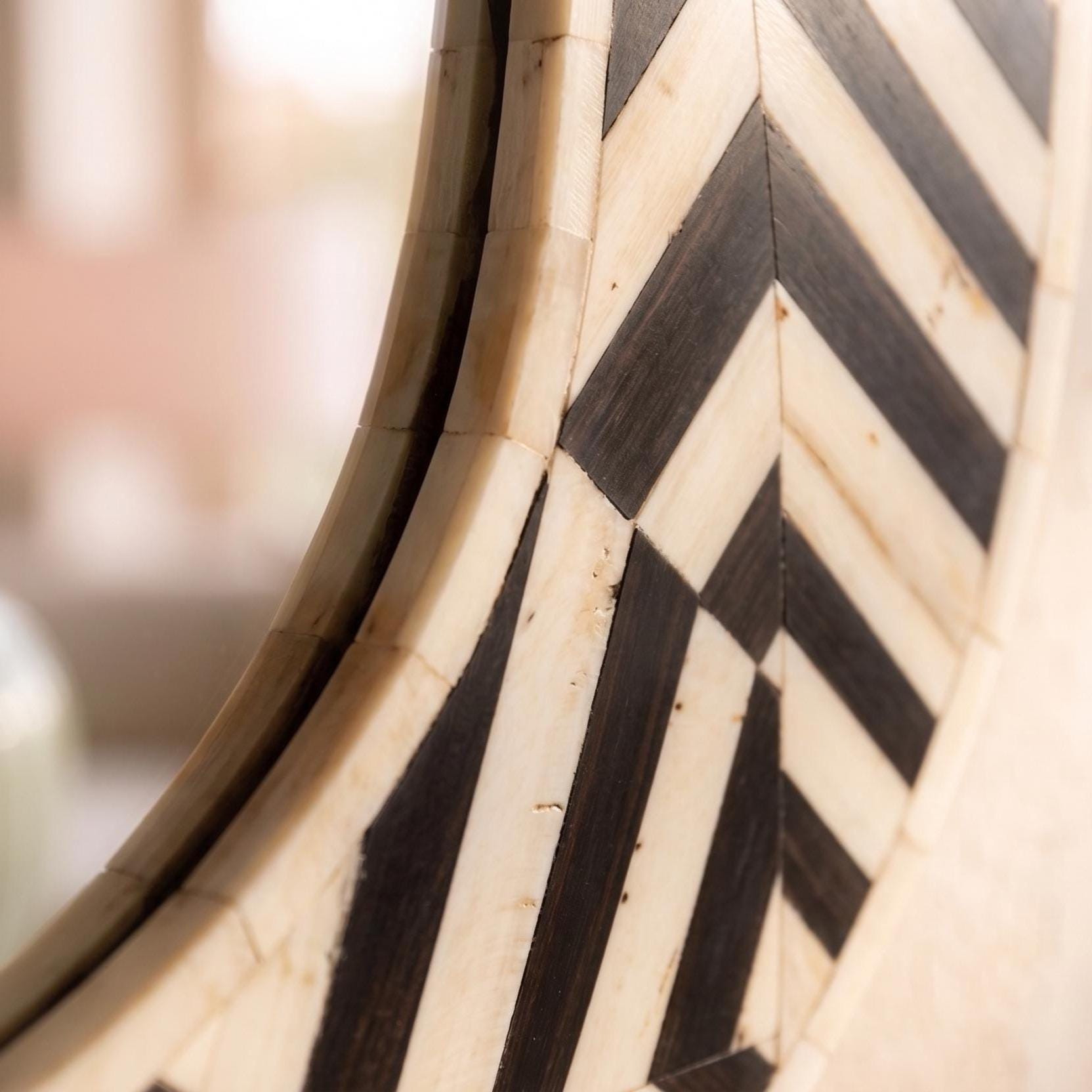 Luxury Oval Bone Inlay Mirror Geometric Pattern Handmade Wall Mirror | unique mirror