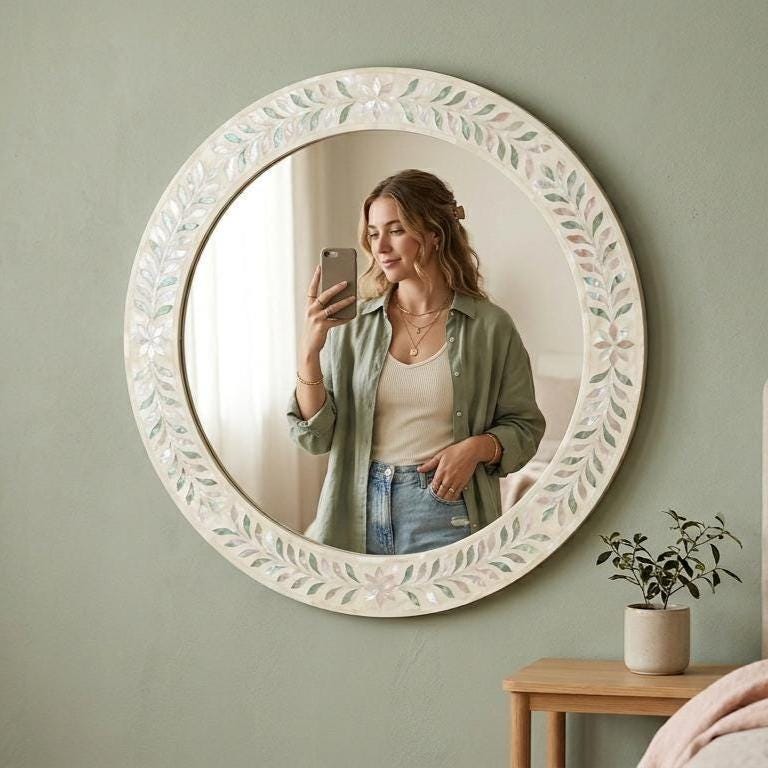 Mother of Pearl Inlay Mirror, Vanity Decor, Bathroom Bedroom Accent Handmade
