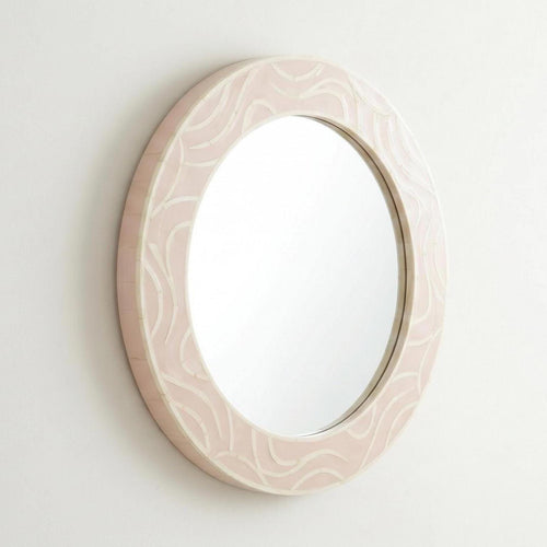 Blush Pink bone inlay round Mirror Handmade Minimal Round Wall Decor Luxury Vanity