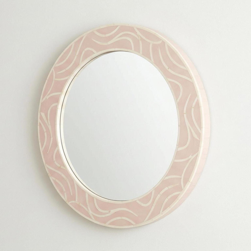 Blush Pink bone inlay round Mirror Handmade Minimal Round Wall Decor Luxury Vanity